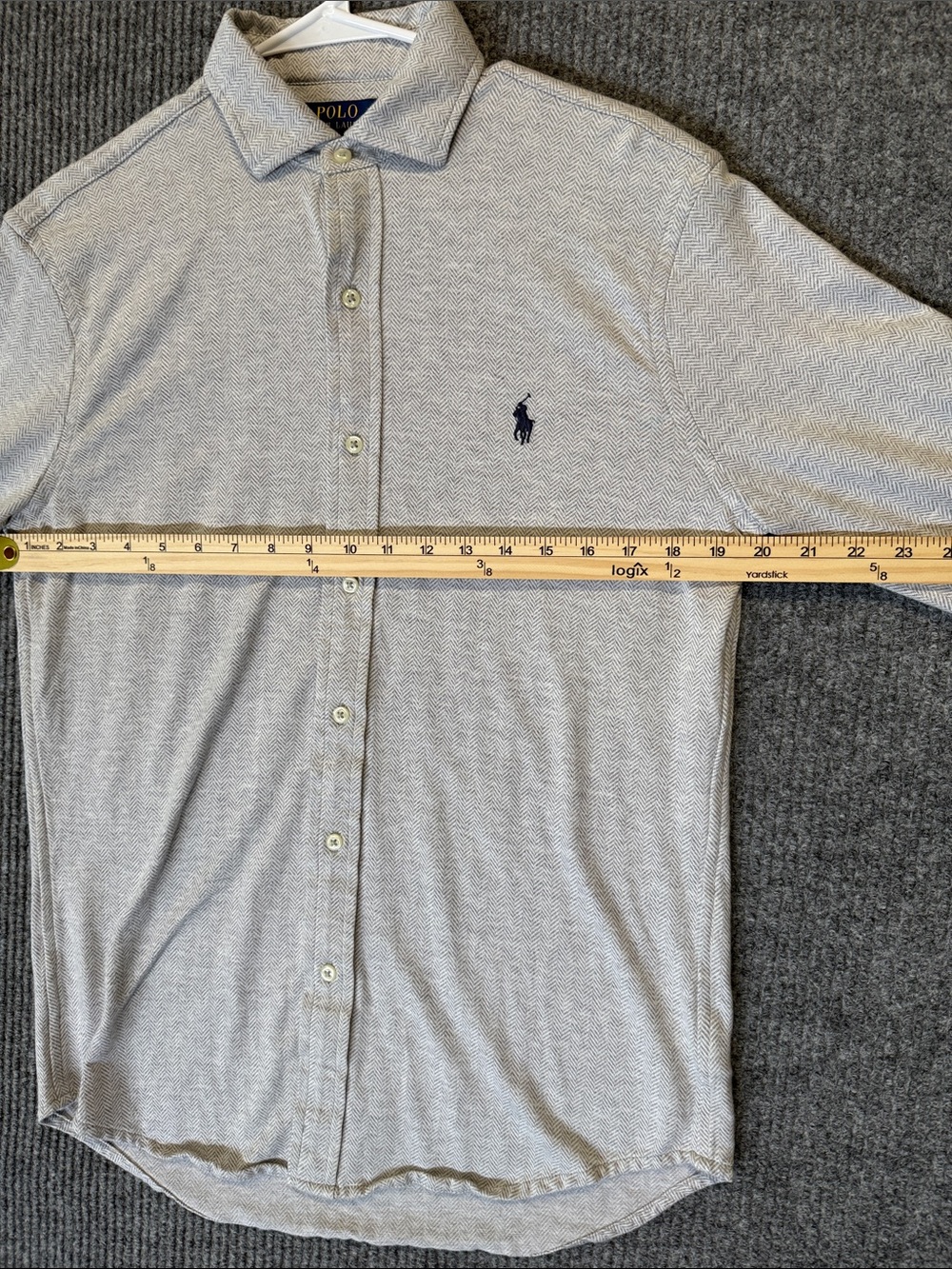 Polo by Ralph Lauren Men's Herringbone Button-Down Shirt - Light Gray Medium - Picture 8 of 10
